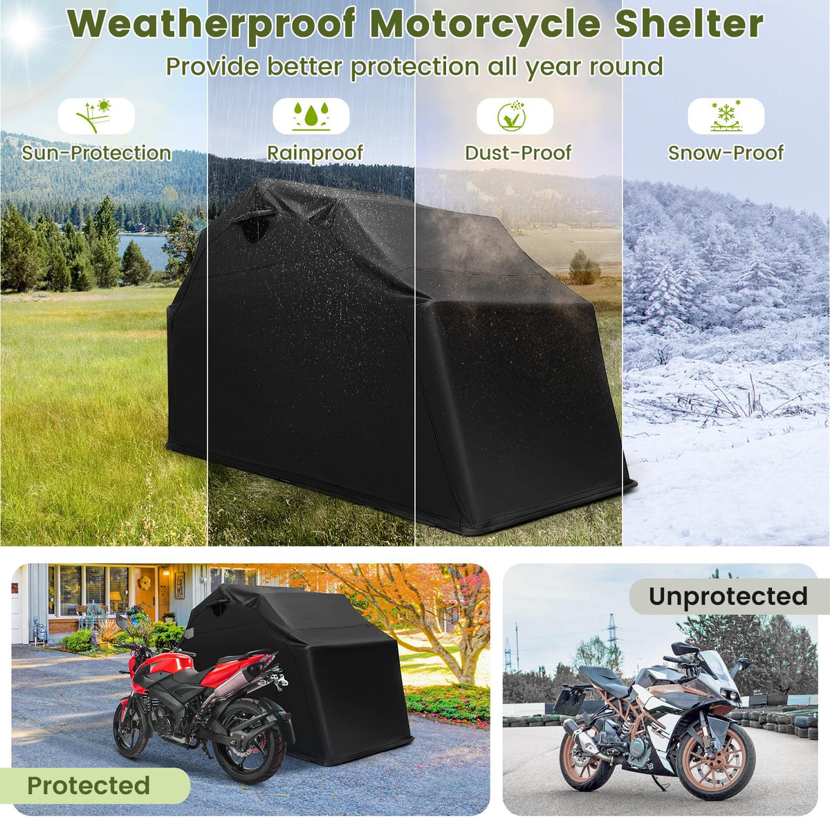 Motorcycle Storage Shed, 136 x 54 x 75 in Outdoor Motorcycle Tent Shelter Hard Shell