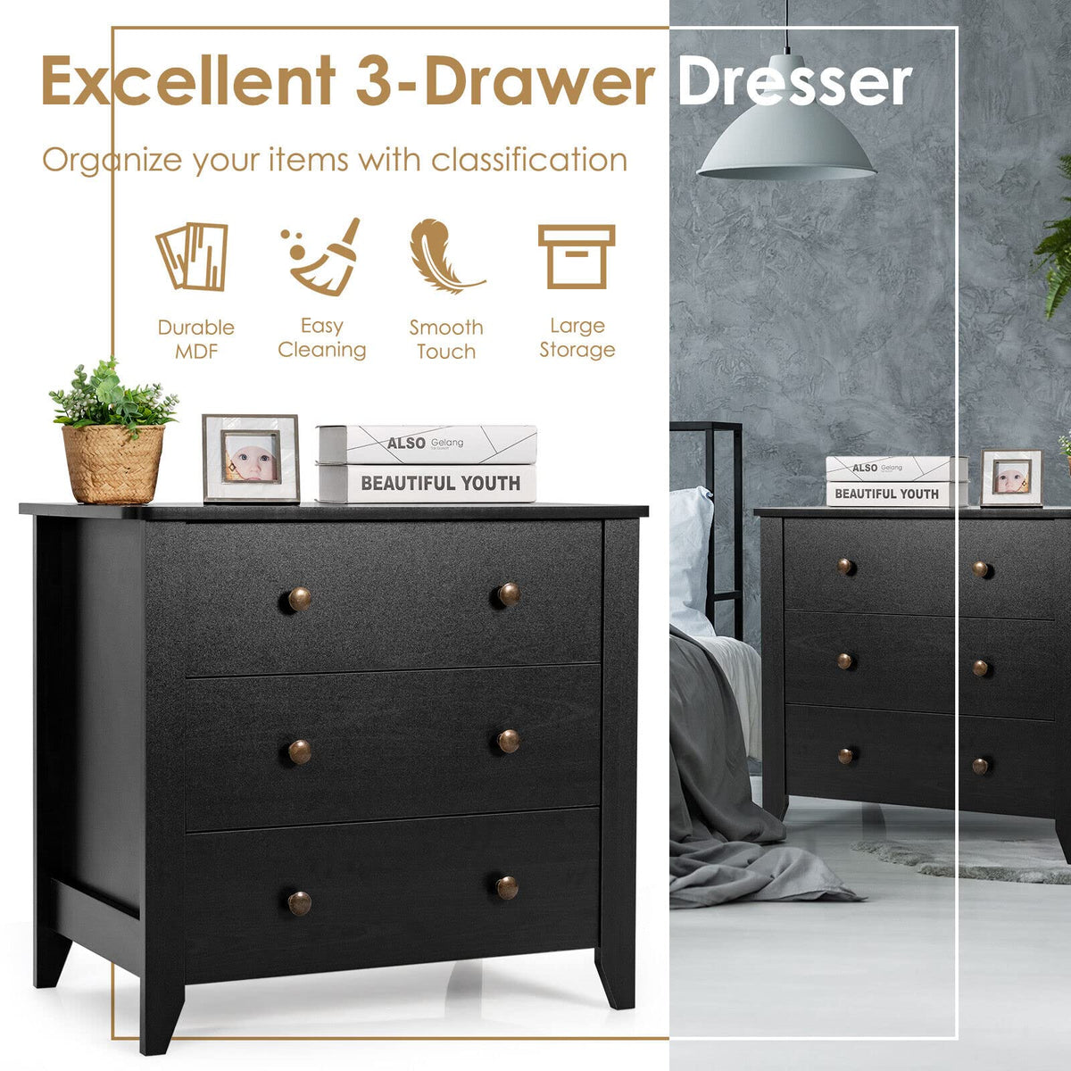Giantex Drawer Chest with 3 Drawers