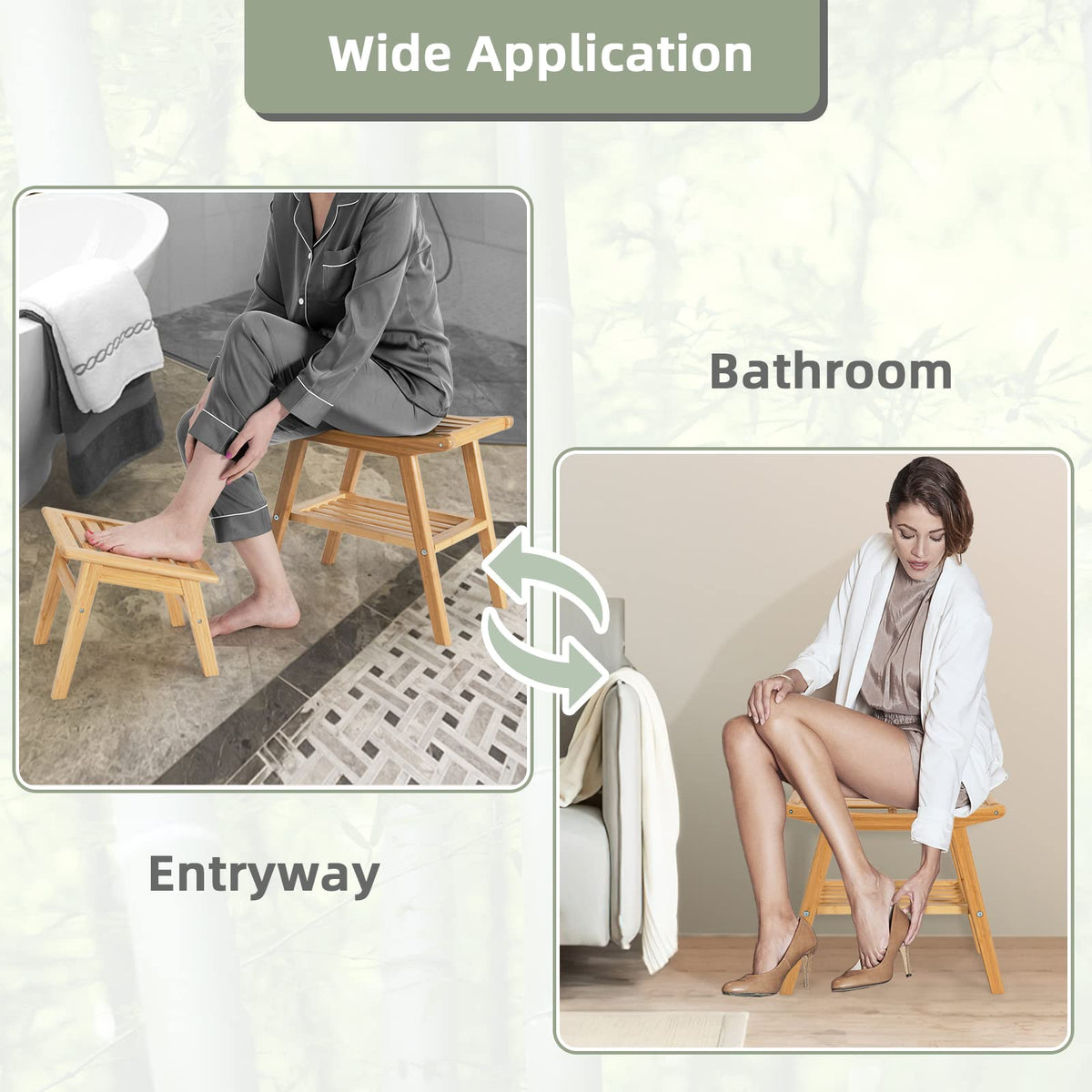 Giantex 2PCS Shower Seat Bench with Foot Stool, Bamboo Foot Rest Stand for Shaving Legs and Pedicure