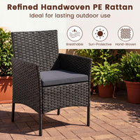 PE Rattan 3-Piece Patio Bistro Set with Tempered Glass Table