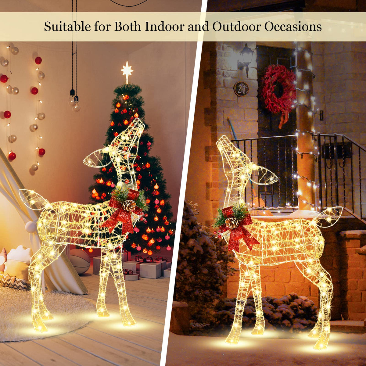 Pre-lit Christmas Holiday Reindeer, Small Yard Reindeer Decoration W/ 50 LED Lights& 4 Ground Stakes