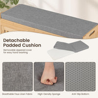 90 cm Bamboo Shoe Storage Bench with Lift Top and Cushion for Entryway