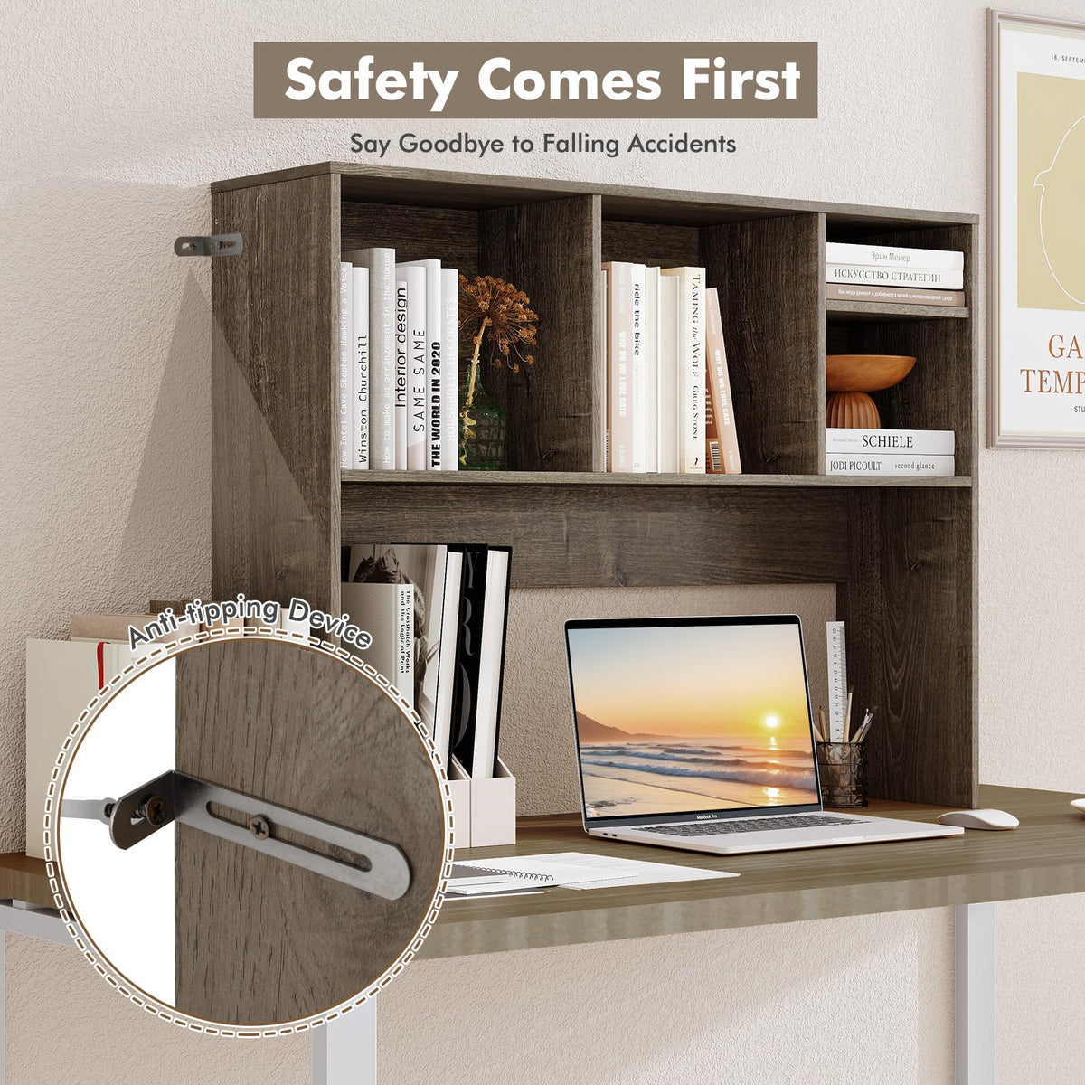 Countertop Storage Hutch with 4 Cubes for Dorm Home Office College Dressing Tabletop