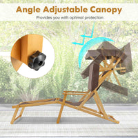 Birch Wood Chaise Lounge Chair with Adjustable Canopy and Reclining Backrest