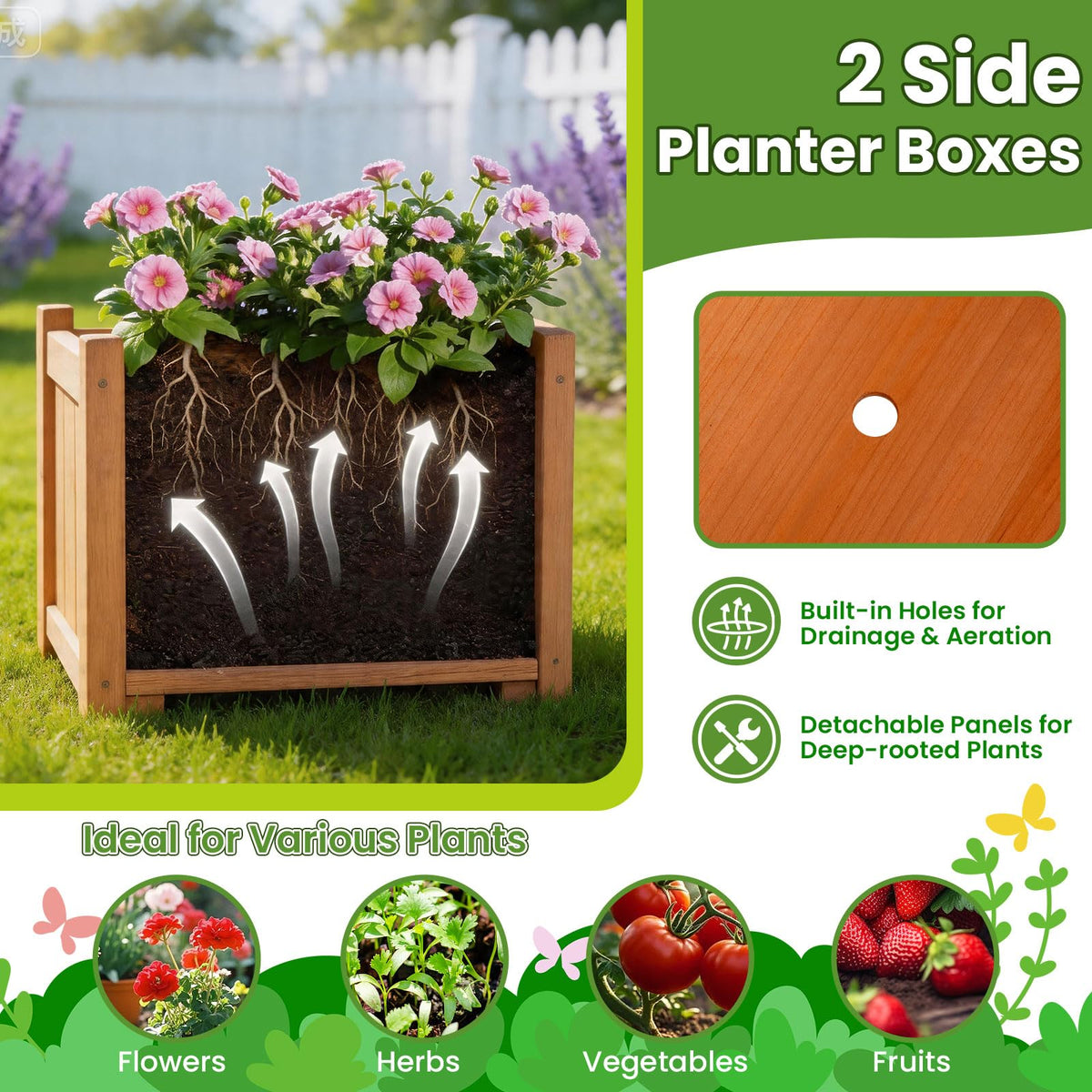 Garden Arbor with Gate and 2 Planter Boxes for Backyard