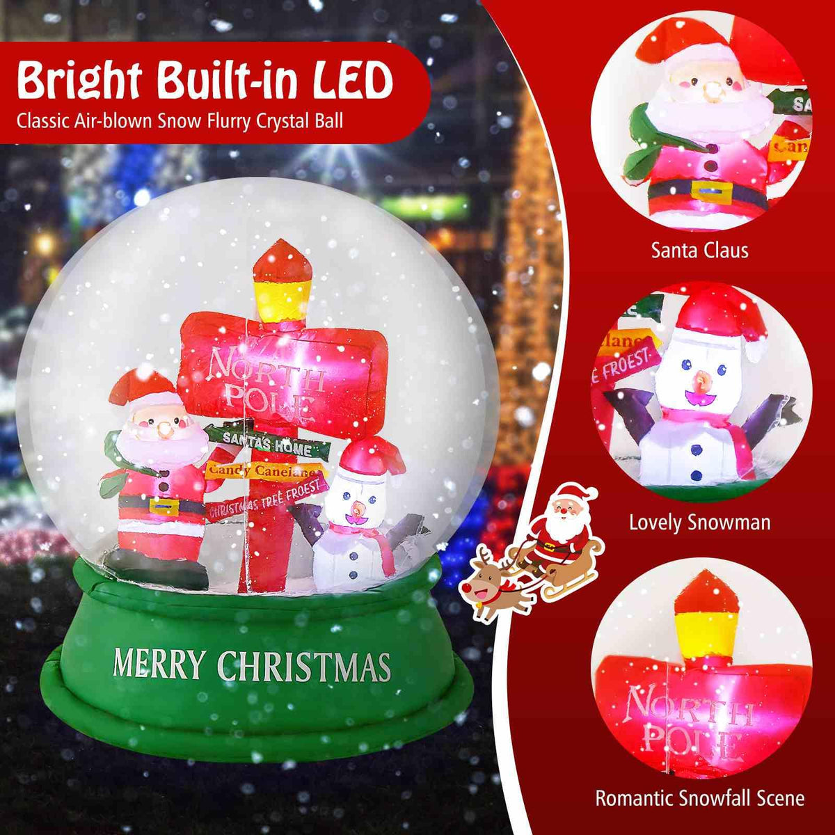 126CM Christmas Inflatable Snow Globe with LEDs & Air Blower