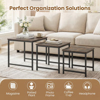 Nesting Coffee Table Set of 3 with Heavy-Duty Metal Frame