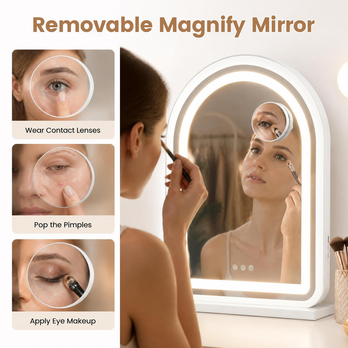 Giantex Arched Vanity Mirror with LED Lights & Removable Magnify Mirror
