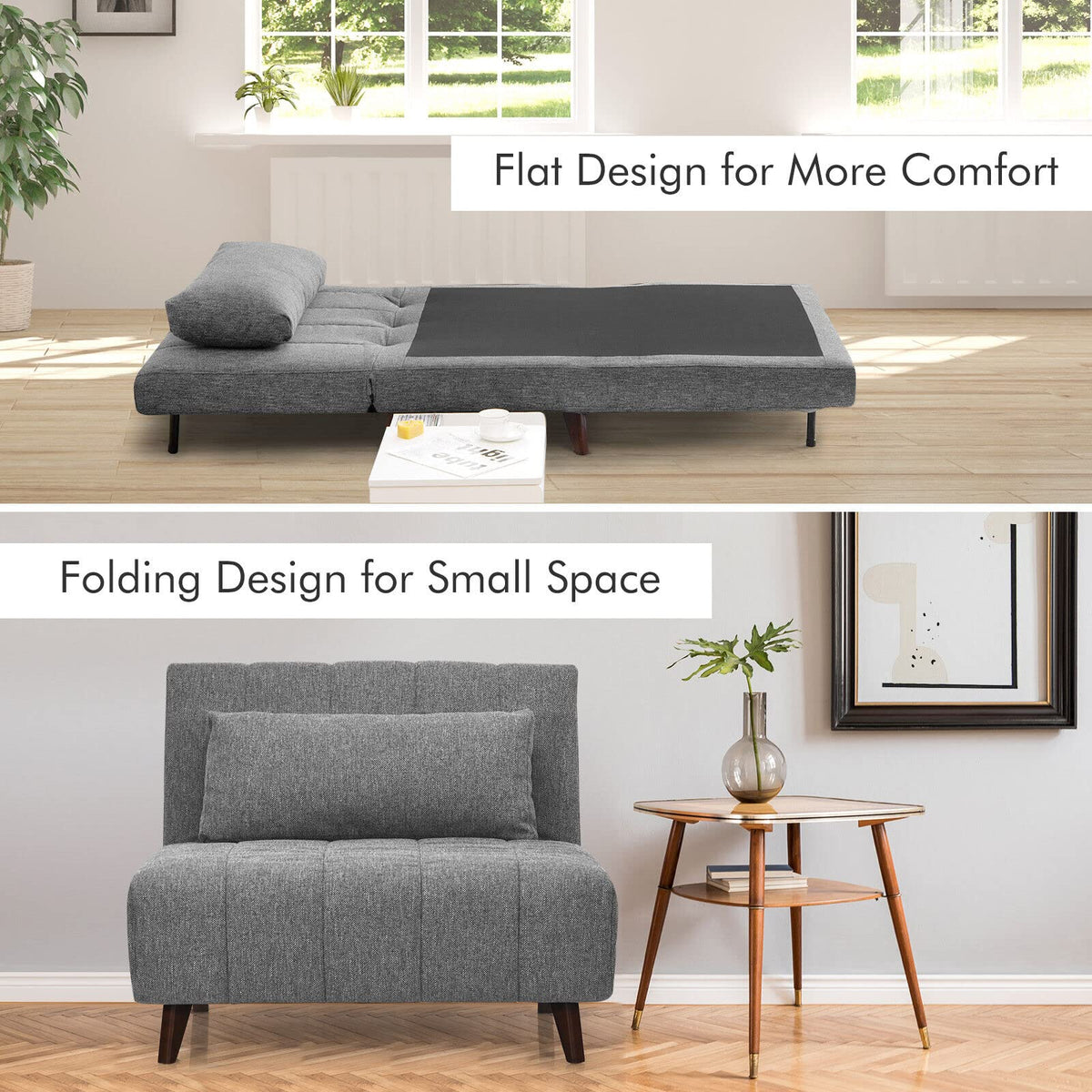 Tri-Fold Down Sofa Bed Chair with Solid Wood Legs