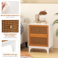 Giantex Rattan Nightstand, Boho Accent Table with 2 Handwoven Rattan Decorated Drawers