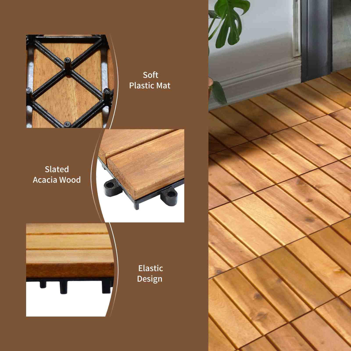 27 Pieces Acacia Wood Interlocking Patio Deck Tile Indoor Outdoor