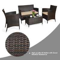 4PCS Outdoor Furniture Setting Garden Patio Wicker Dining Lounge Set Table Chair