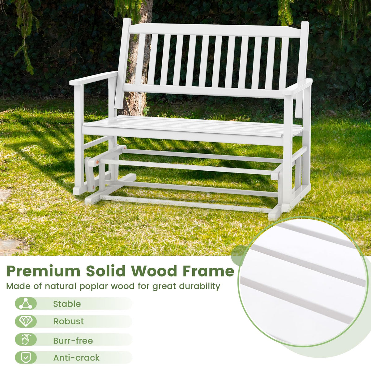 Patio Glider Loveseat Chair Swing Rocking Bench with Slatted Seat and Curved Backrest