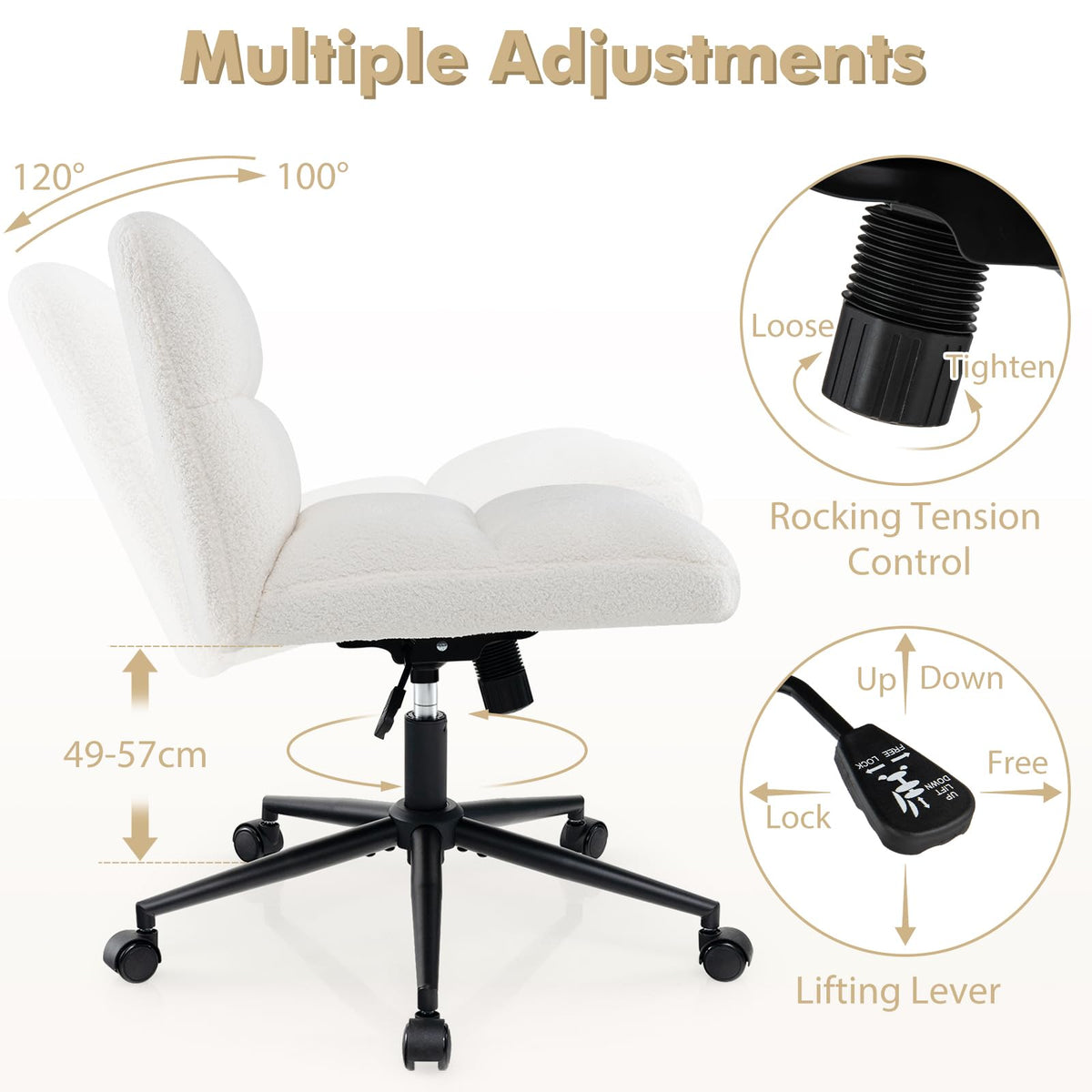 Giantex Cross Legged Chair with Wheels, Upholstered Home Office Chair