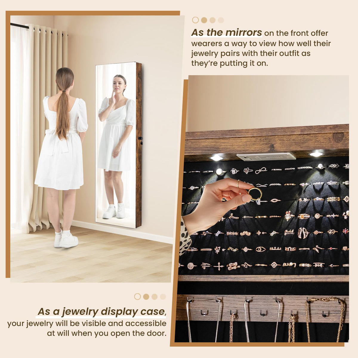 Mirror Jewelry Armoire, Wall Mounted/Over Door Jewelry Organizer