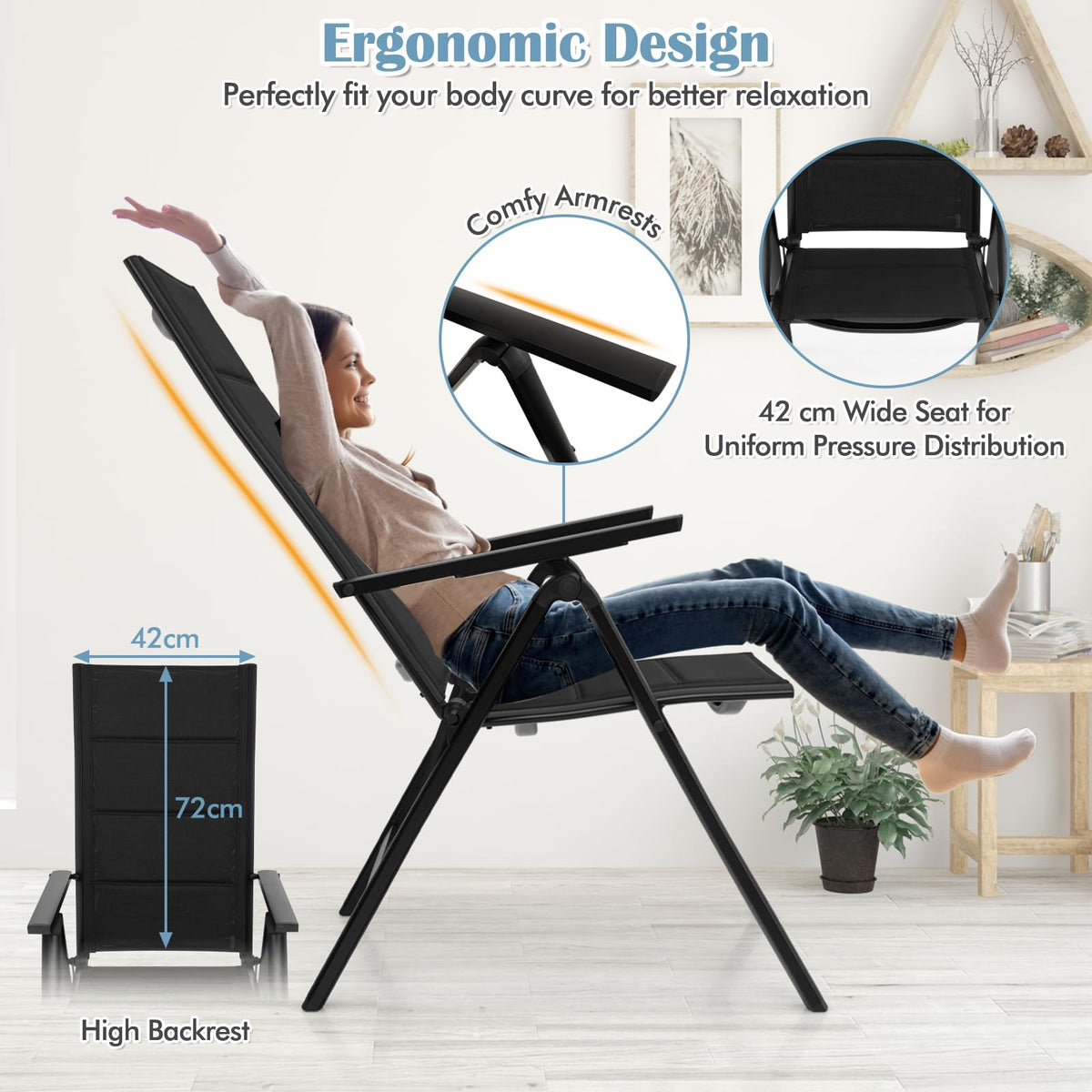 Patio Folding Chair Set with Soft Padded Seat for Porch Pool Backyard Camping