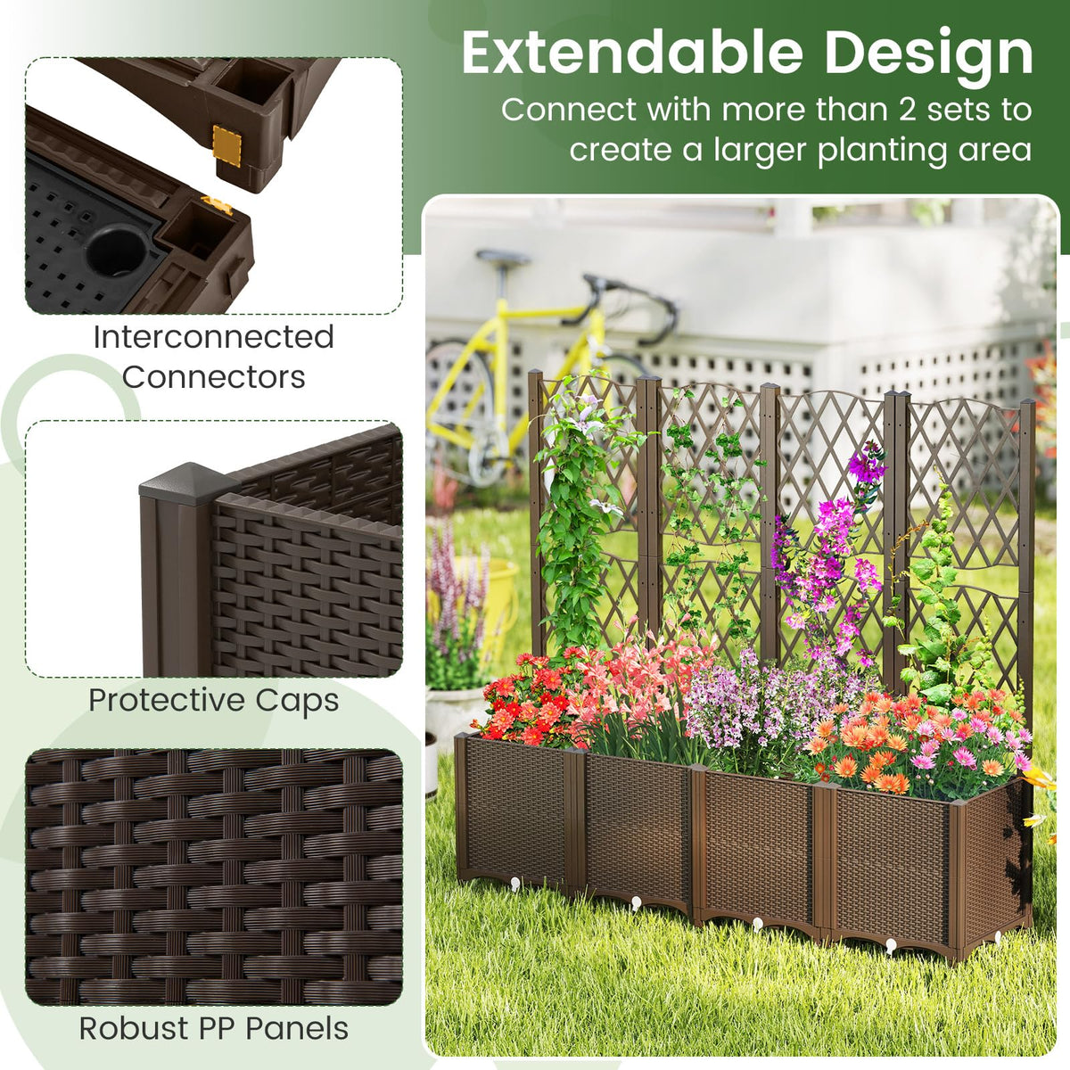 Elevated Planter Box with Trellis for Patio Balcony Vertical Garden