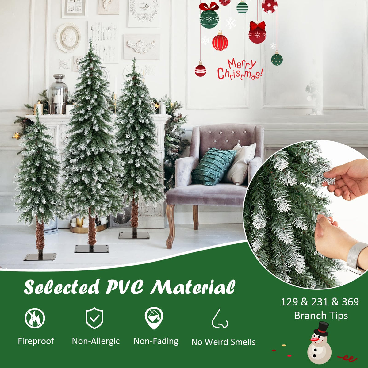 90cm/120cm/150cm Artificial Xmas Tree with PVC Branch Tips & Warm White LED Lights