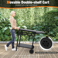 Movable Dining Cart Table, Double-Shelf Trolley with Folding Tabletop