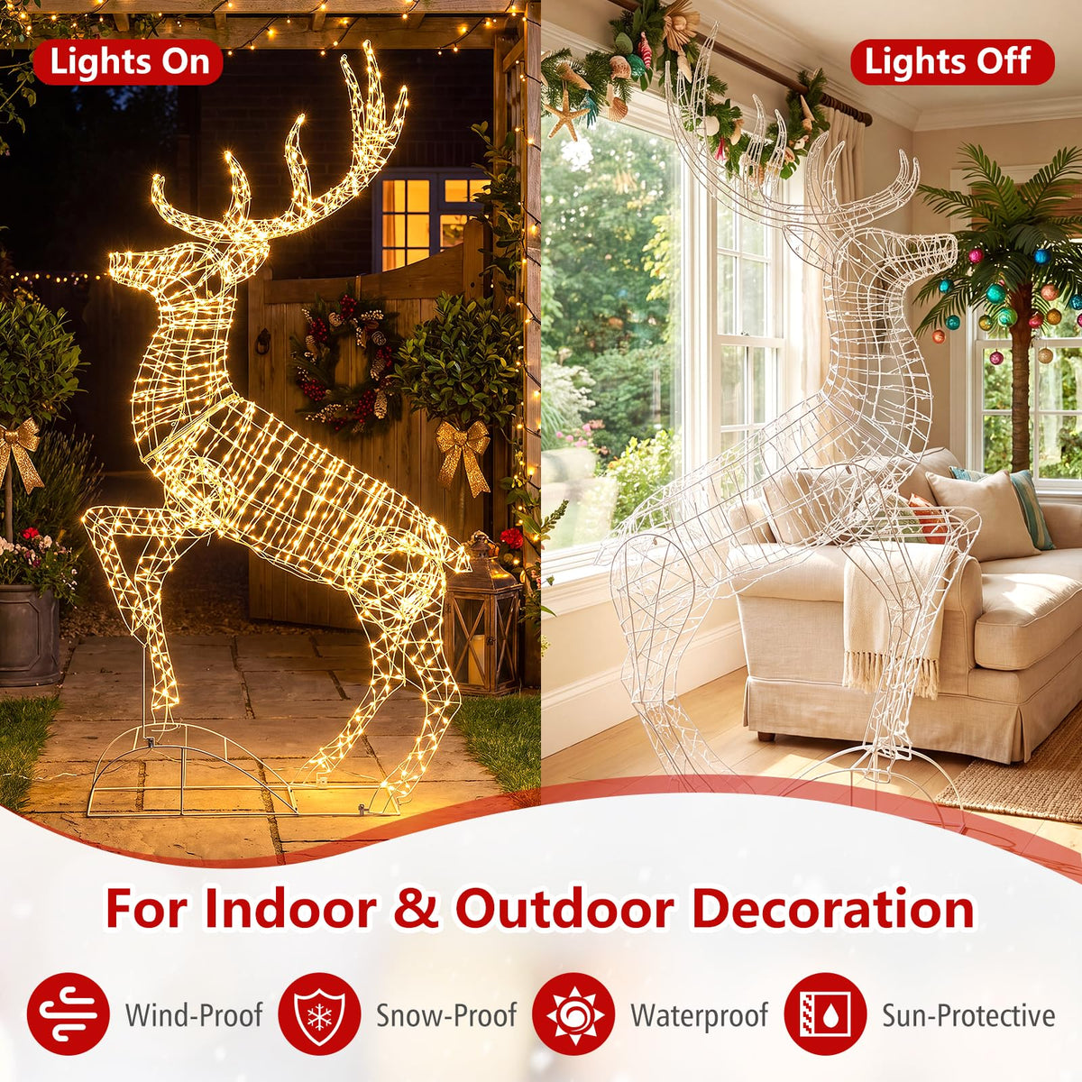 Lighted Mid-Leap Christmas Reindeer with 1200 Warm White LED Lights for Yard Lawn