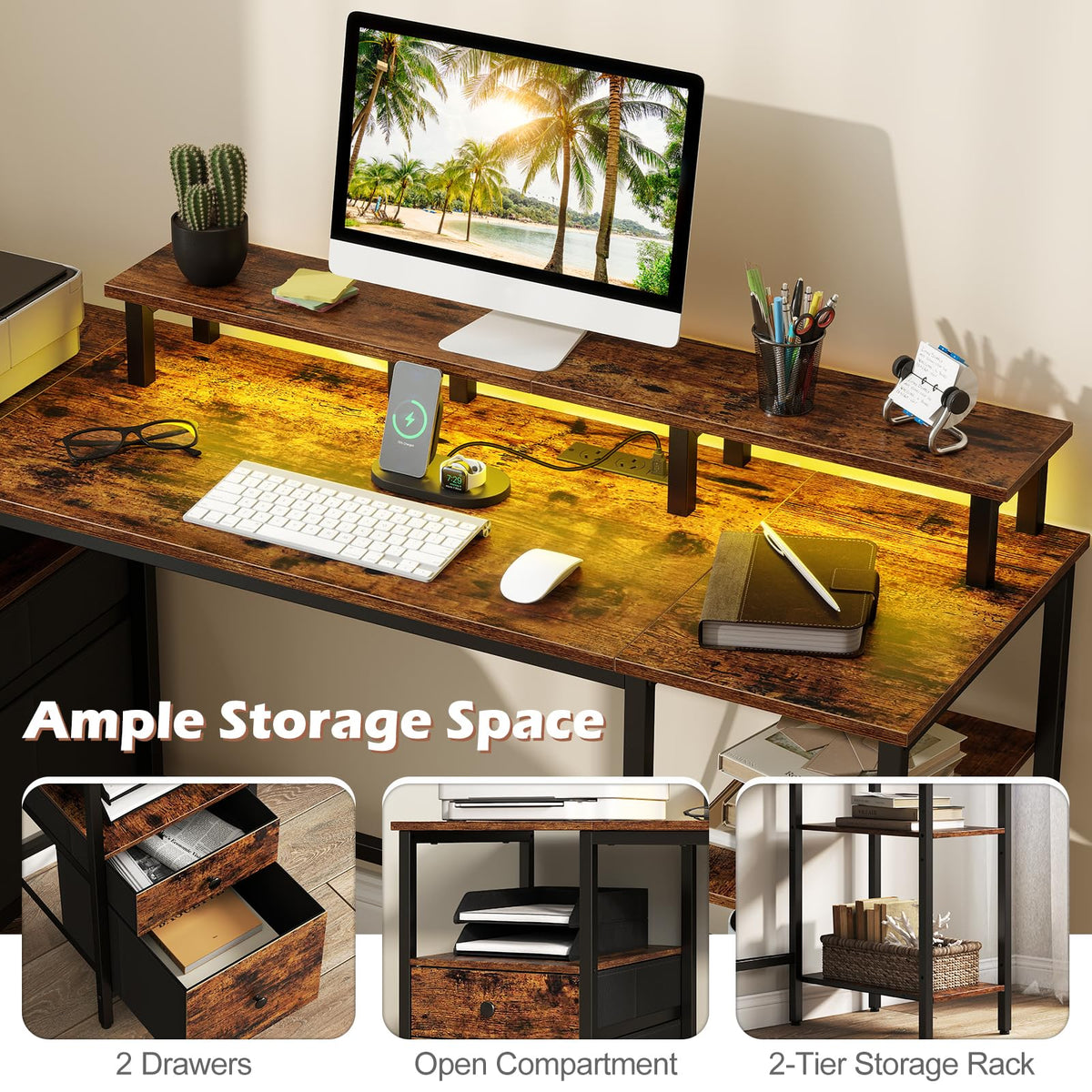 Giantex Reversible Office Desk with Charging Station