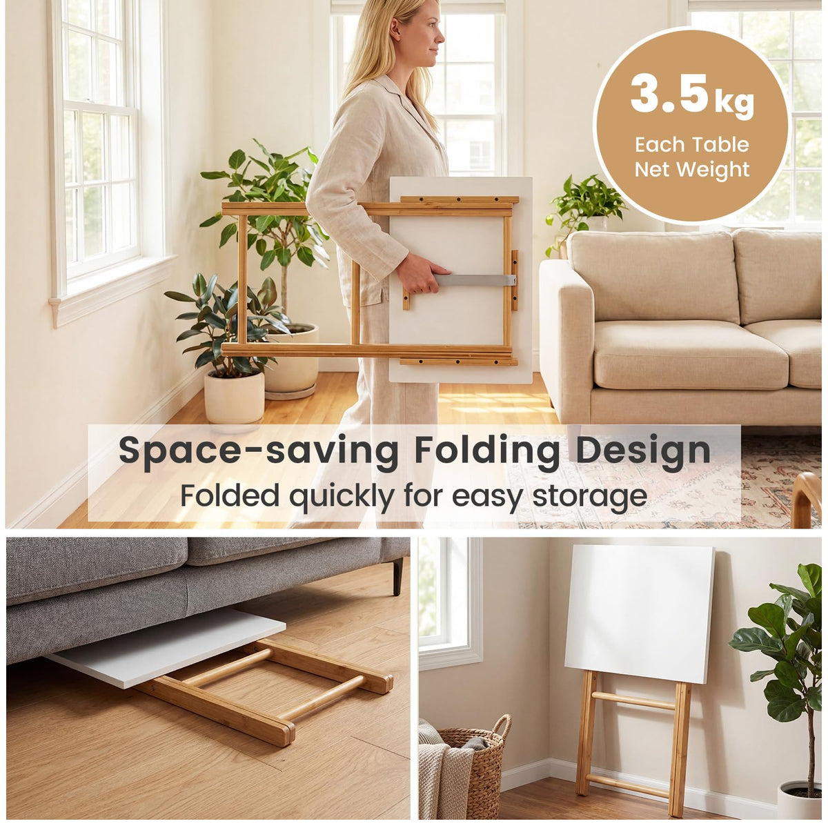 Folding TV Tray Tables Set of 2 for Eating at Couch for Bedroom and Living Room
