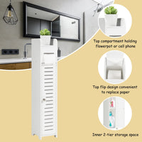 Toilet Cabinet, Made of Wood, Narrow Bathroom Cabinet w/Toilet Paper Holder, Standing Cabinet