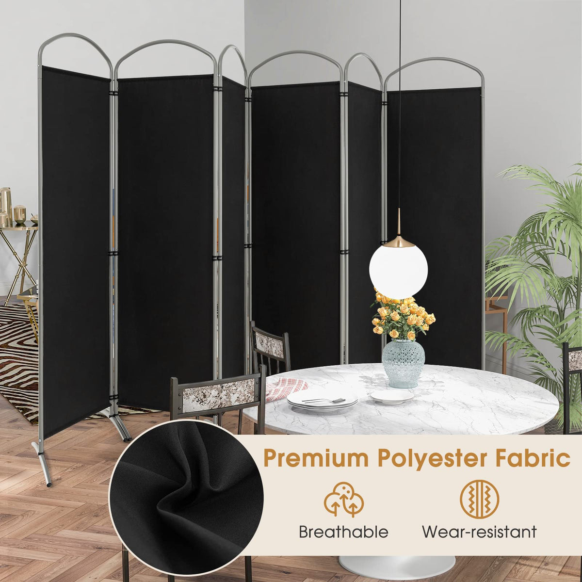 Giantex 6-Panel Folding Room Divider, Privacy Screen, Portable Polyester Fabric Wall Divider and Separator