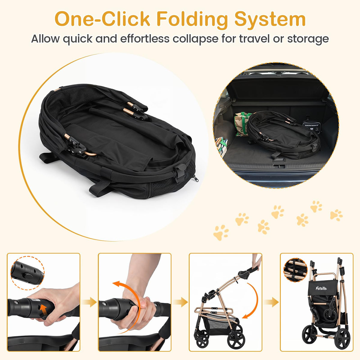 3-in-1 Pet Stroller for Dogs with Detachable Carrier and Cup Holder