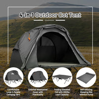 2-Person Camping Cot Tent, 4-in-1 Folding Tent Bed W/ Waterproof External Cover