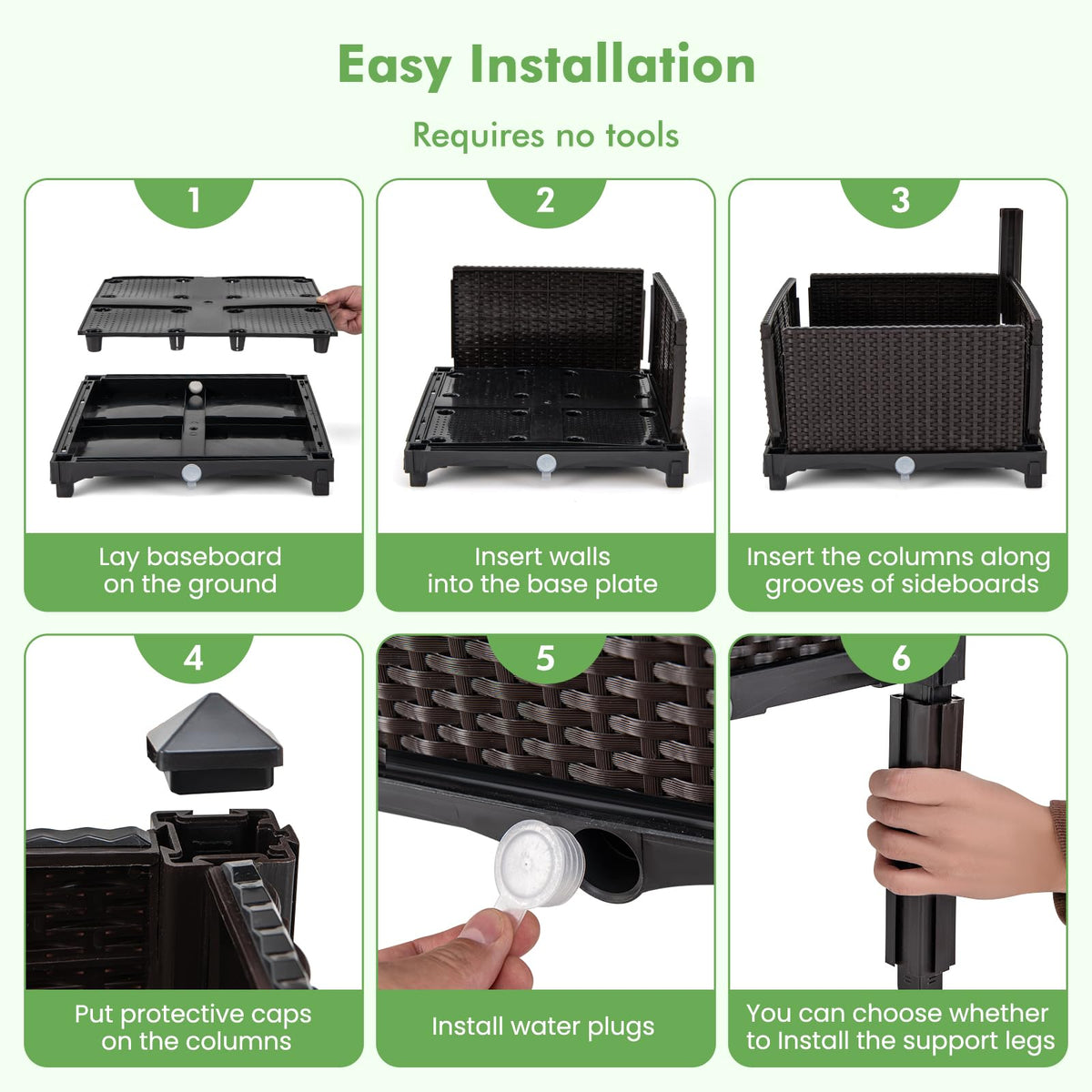 Set of 2 Raised Planter Boxes with Self-Watering System