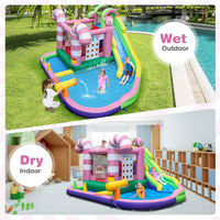 Inflatable Water Slide, Wet Dry Inflatable Water Park Jumping Castle w/Long Slide, Splash Pool (Without Blower)