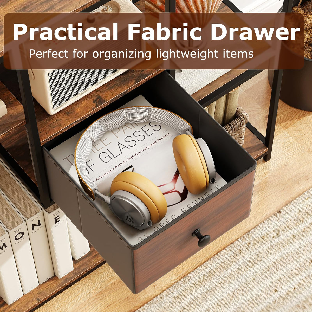 100cm Console Table with Storage Behind Sofa Couch Table with Drawer and 4-Tier Display Shelf