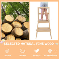 2-in-1 Wooden Kids Kitchen Step Stool with Safety Rails