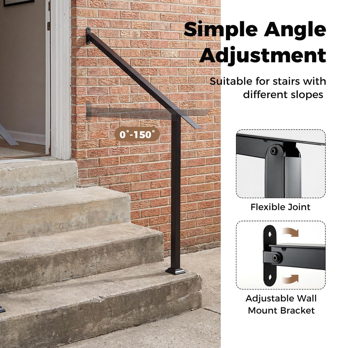 Wall Mount Adjustable Galvanized Steel Handrail for Outdoor Steps