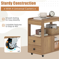 Narrow End Table, Modern 2-Drawer Sofa Side Table with Open Shelves