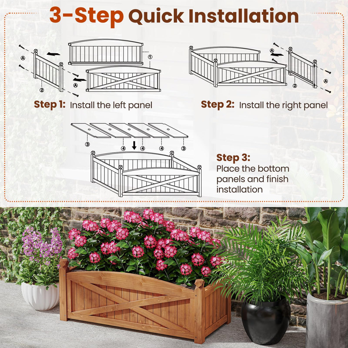 Wooden Raised Garden Bed 90 x 40 x 37 cm Rectangle Planter