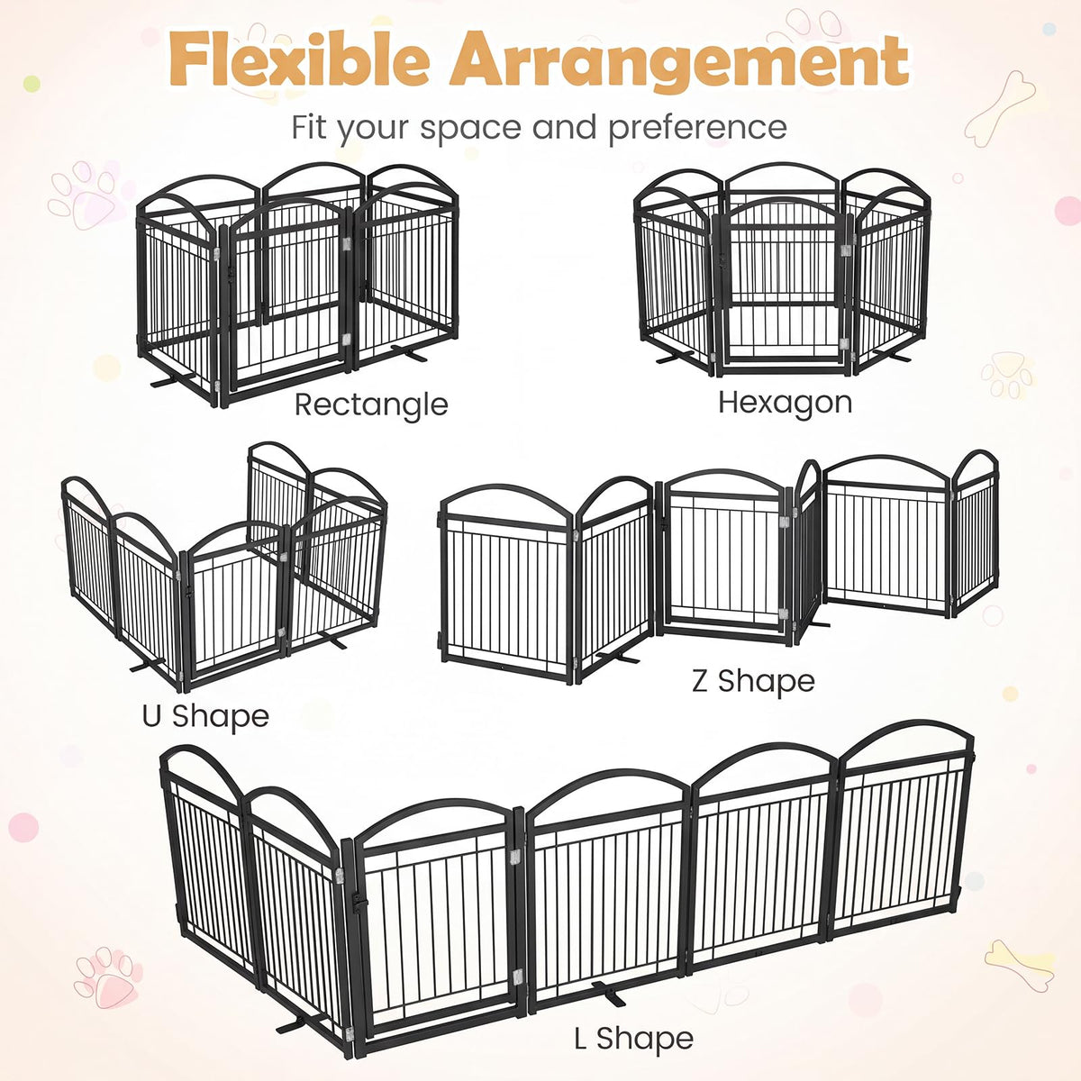 360/480x81cm Foldable Metal Dog Gate with Door 6/8 Panels