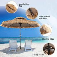 2 Tier Hula Thatched Patio Tiki Umbrella with 8 Ribs for Beach