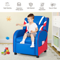 Kids Recliner Chair, Ergonomic Toddler Sofa Lounge Recliner w/ Adjustable Backrest & Storage Pocket, Blue & Red
