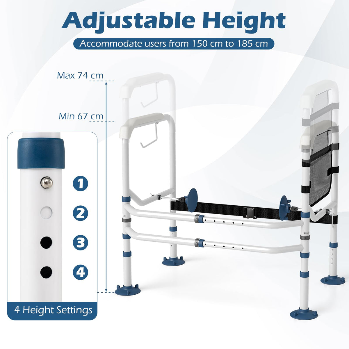Foldable Toilet Safety Frame with Adjustable Height and Width Non-Slip Design