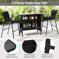 3 Piece Outdoor Bar Set, Patio Bar Height Table & Chairs