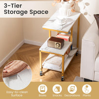 G-Shaped Side Table, 3-Tier Mobile End Table with Open Shelves