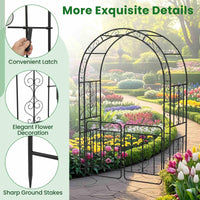 Garden Arbor with Gate, Garden Trellis Pergola w/Multiple Side Crossbars for Decoration