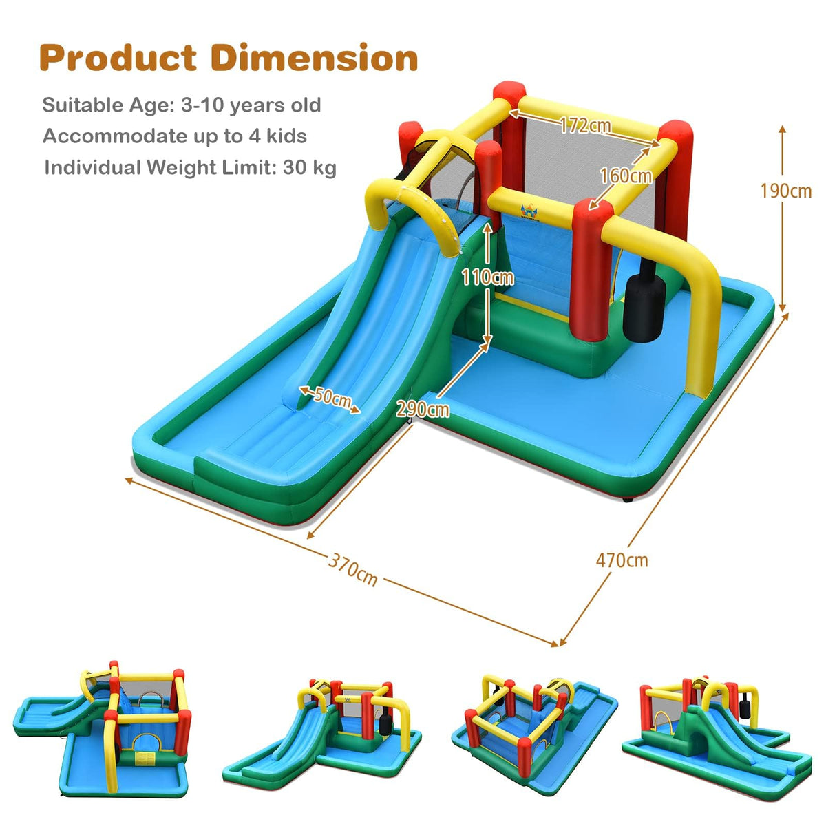 Inflatable Water Slide, 6-in-1 Kids Water Slide Jumping Bounce House