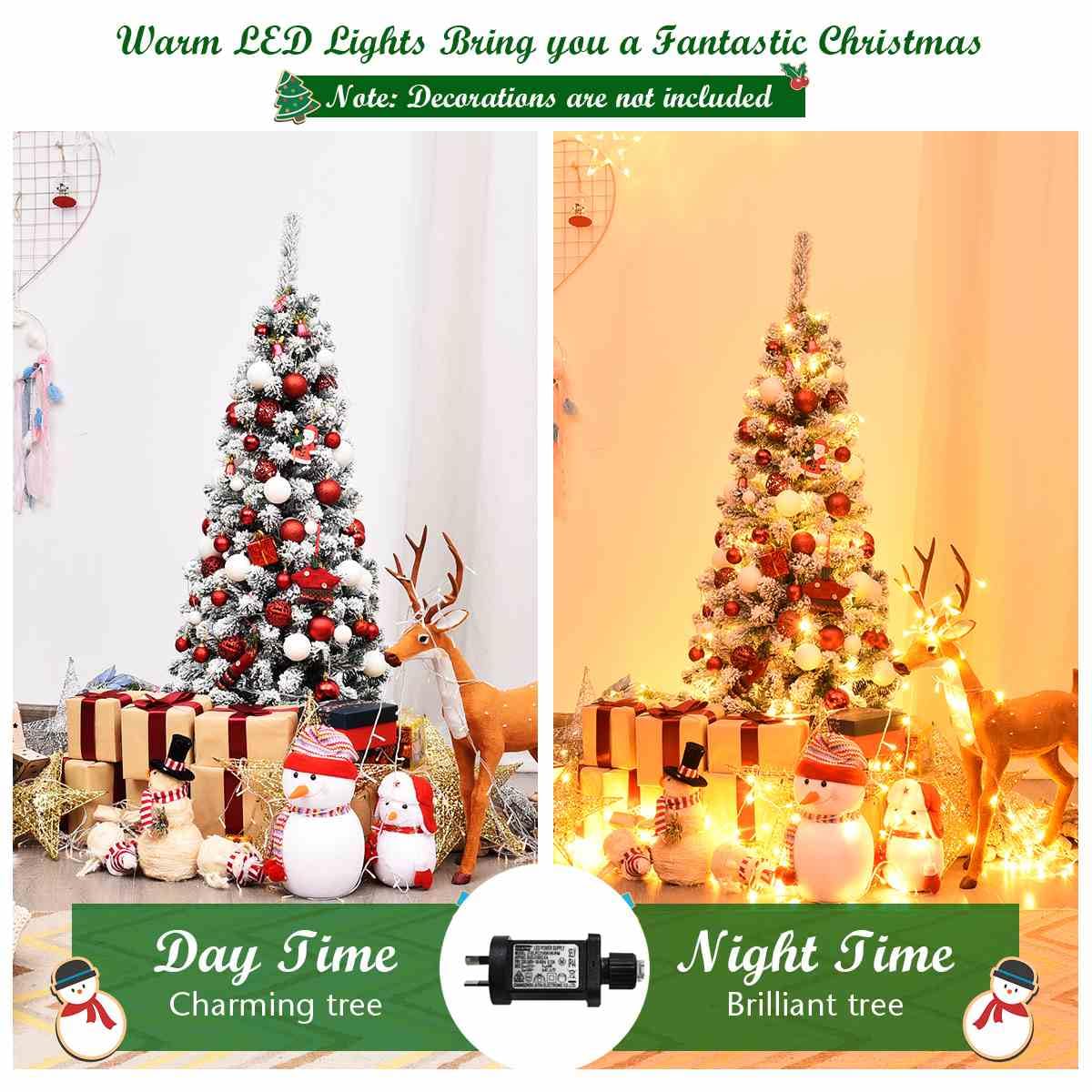 1.4/1.8/2.27M Snow Flocked Prelit Christmas Tree with LED Lights