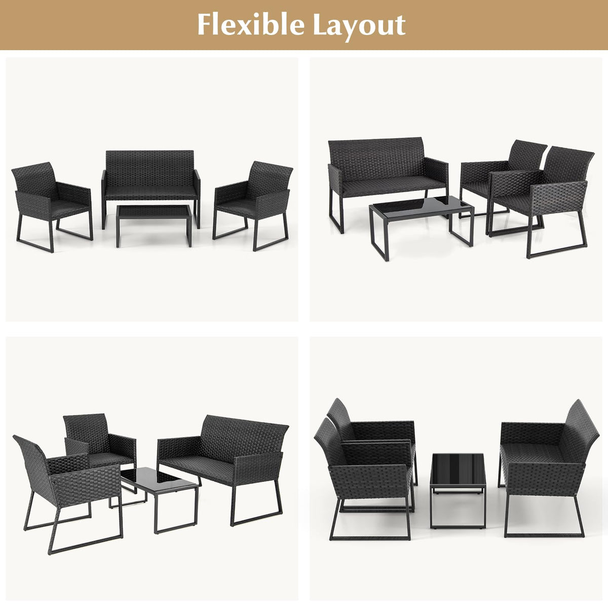4 Pieces Wicker Patio Furniture Set with Quick-Drying Foam