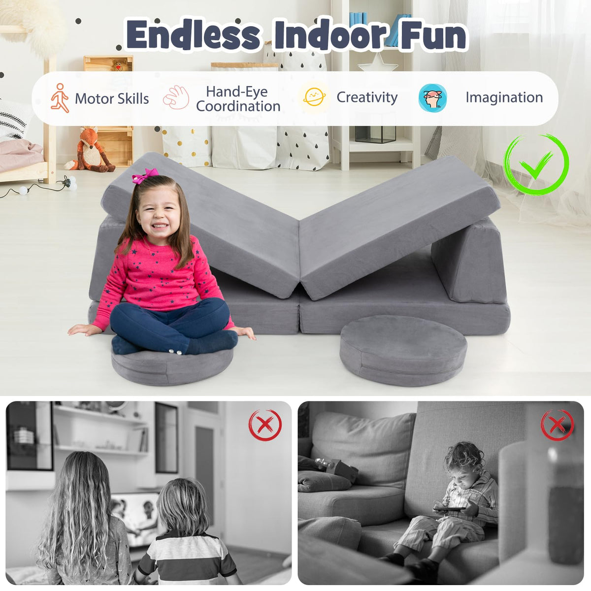 6 Pieces Modular Kids Play Couch for Playroom Nursery