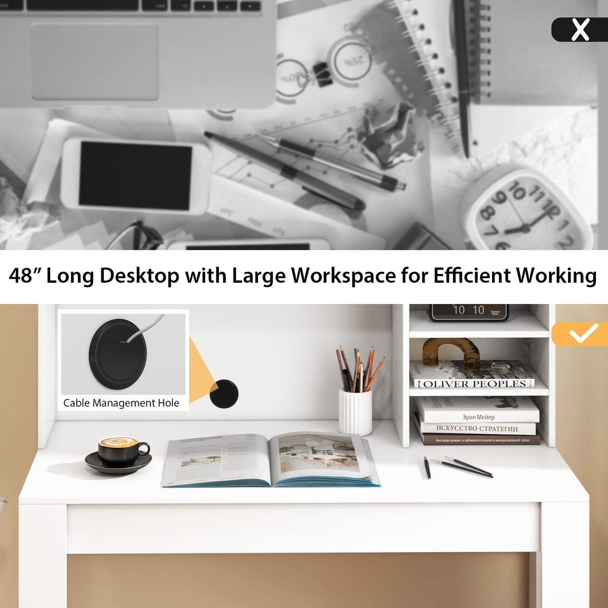 Giantex 120cm Computer Desk with Bookshelf, Home Office Writing Desk with Anti-Tipping Kits & Cable Management Hole