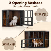 Corner Dog Crate 2-in-1 Kennel and TV Stand with Adjustable Dog Bowl Rack